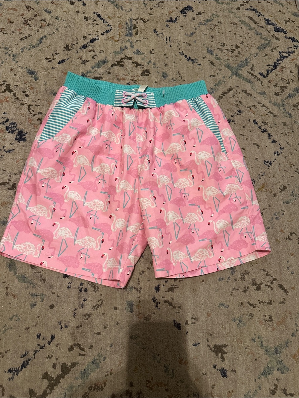 Matilda Jane Men’s Pink Flamingo Enchanted GardenSwim Trunks Small